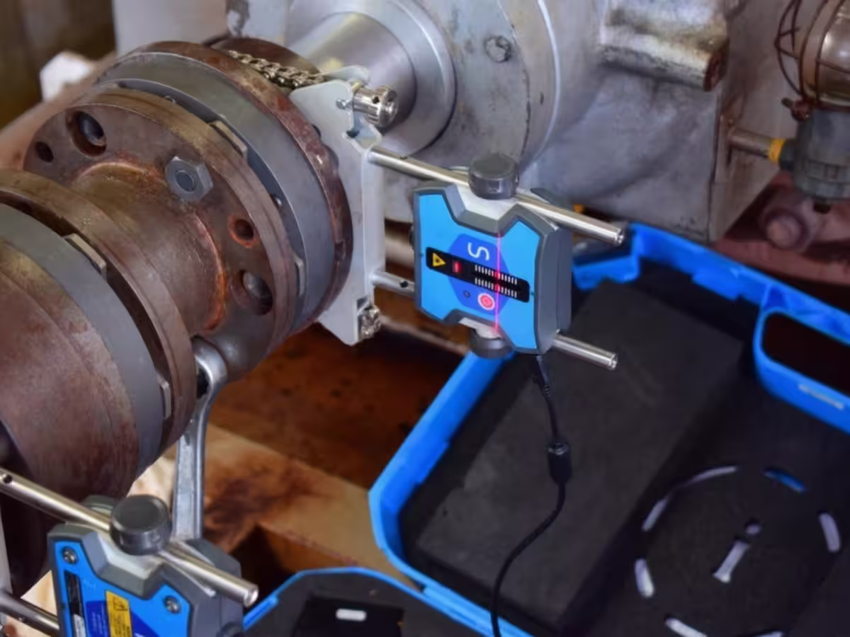 Laser shaft alignment system on industrial machinery